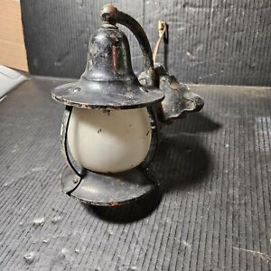 Antique Copper Brass Frosted Glass Cottage Porch Sconce Lantern Vintage