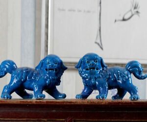 11 Pair Chinese Blue Porcelain Foo Fu Dog Guardion Lion Ceramics Statue
