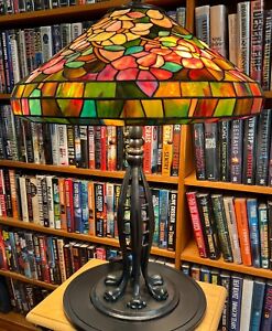 Antique Tiffany Reproduction Dogwood Leaded Lamp Jacobs Ladder Tiger Paw Base