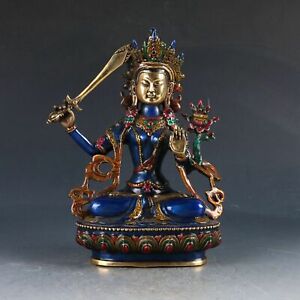 Chinese Cloisonne Brass Tibetan Buddhist Bodhisattva Manjusri Buddha Statue
