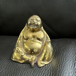 Solid Brass Laughing Buddha Considered A Sign Of Prosperity Figurine 3 Vintage