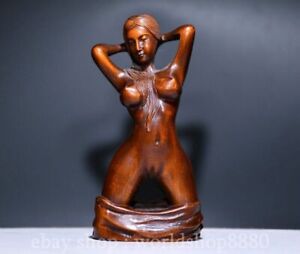 4 6 Old Chinese Boxwood Wood Hand Carved Beautiful Woman Statue Sculpture
