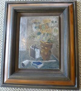 Old Painting On Ceramic Signed Framed Ca 1960 20 1 2 By 17 Y8 W8 A8 
