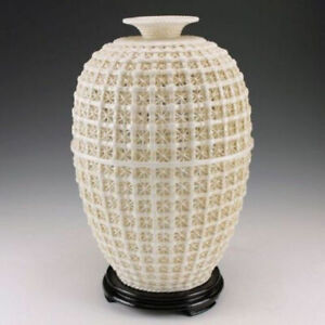 Rare Oriental Antique Handmade Dehua Ceramic Hollow Out Big Vase