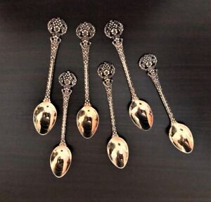 Vintage Russian Gold Plated Silver 916 Mocha Spoons 4 Set Of 6 
