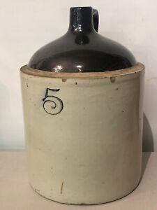 Antique 5 Gallon Salt Glazed Two Tone Stoneware Jug Moonshine Whiskey