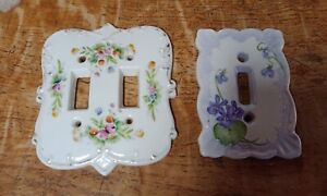 2 Vintage Painted Porcelain Light Switch Covers