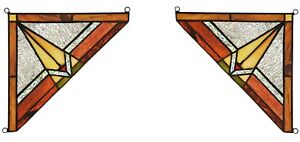 Set Of 2 Mission Tiffany Style Stained Glass Corner Window Panel 8 Home Decor