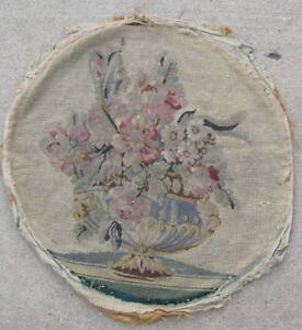 Antique 18c 19c Needlepoint Petit Point Panel Floral Flower Basket 20x19