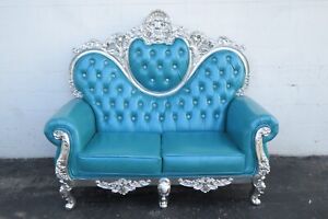 Rococo French Heavy Carved Silver Leaf Rhinestones Large Tall Sofa Settee 3605