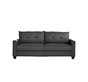 Dark Grey Linen Fabric Upholstery Sofa Tufted Cushions Easy Assembly 