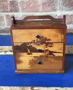 Antique Japanese Inlaid Miniature Chest Of Drawers Marquetry Jewellery Sewing