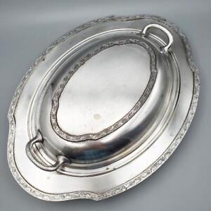 Sheffield Silver Co Vintage Silver Plated Covered Dish W Acanthus Scroll Border