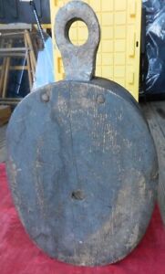 Mammoth Antique 19th C Marine Ship S Wooden Pulley Sheave Old Blue Paint 15 X 12
