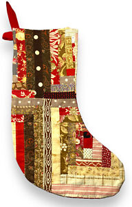 Antique Quilted Christmas Stocking Primitive Rustic Vintage Hand Sewn Red