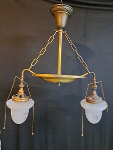 Antique Brass 2 Arm Gas Light Chandelier Gasolier Lamp