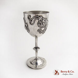 Applied Dragon Cordial Cup Chinese Export Silver 1900