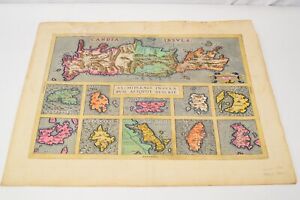 Antique Map Abraham Ortelius Candia Insula Greece Crete 1570 Colored 23x18 