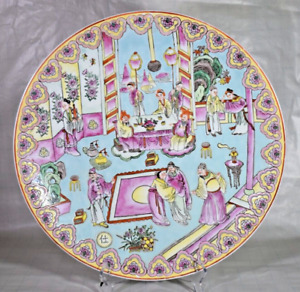 Impressive Large Chinese Porcelain Plate China Figures Charger Court Scene