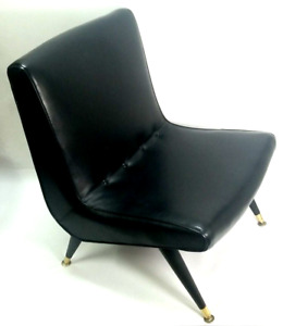 1950s Scoop Lounge Chair Black Leather