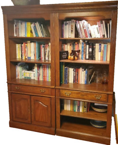 Hammary Vintage Mid Century Solid Oak Wood Lighted 7 Library Book Shelves