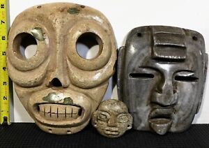 Rare Ancient Jade Stone Masks Pendant Mexico Olmec Mya