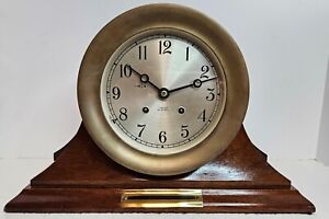 Vintage Working Chelsea Clock Co Ship S Bell Strike Brass Porthole Mantel Clock
