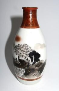 Vintage Japanese Kutani Signed River House Tokkuri Or Sake Bottle 5 B 