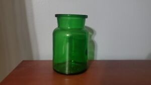 Vtg Green Glass Apothecary Jar Made In Belgium No Lid