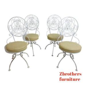 4 Vintage Scrolled Iron Swivel Outdoor Patio Porch Dining Room Chairs