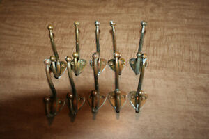 Lot Of 10 Vintage 4 Inch Brass Double Coat Hooks Ball End See Pix 
