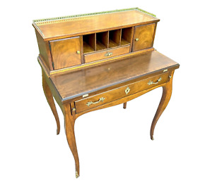 Vintage Baker Furniture Walnut Louis Xv Style Bureau Desk W Brass Gallery