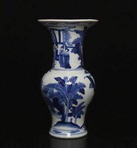 28 5cm Kangxi Signed Chinese Blue White Porcelain Vase W Figure
