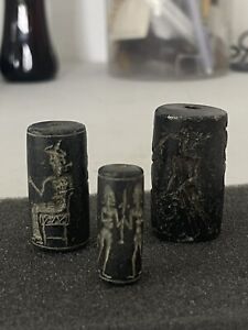 Lot Of 3unique Ancient Near Eastern Stone Intaglio Cylinder Seal Stamp Old Bead