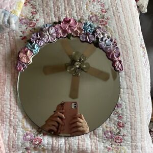 Antique English Barbola Beveled Mirror Flowers 20th Century 14 