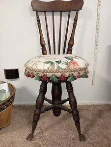 Antique Claw And Glass Ball Piano Chair Needs Reupholstered Edwardian Gothic
