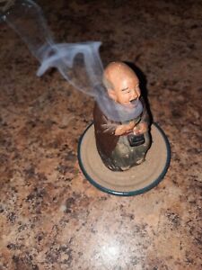 Vintage Taoist Yixing Zisha Clay Incense Burning Chinese Figure Cold Painted