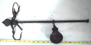 Antique Wrought Iron Game Grain Weighing Hanging Chain Hook 22 Inch