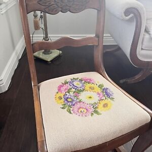 Antique Duncan Phyfe Roseback Sewing Nursing Rocker Embroidered Padded Seat