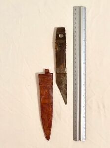 Antique African Knife With Decorated Leather Sheath Early 20th Century