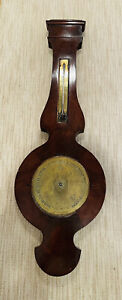 19th Century Large Wooden French Wall Thermometer Barometer