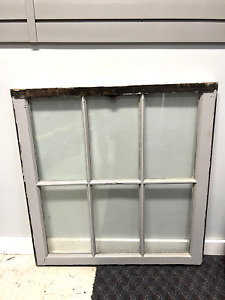 Vintage Wood Window Sash 6 Pane Glass Picture Frame Chic White Antique Salvage A