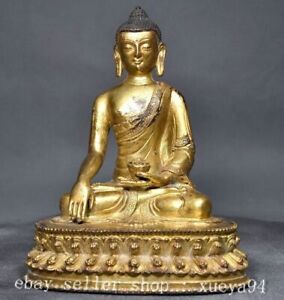 7 8 Chinese Bronze Gilt Buddhism Shakyamuni Sakyamuni Amitabha Buddha Statue
