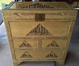 Vintage Hand Carved Ornate Chinese Chest Cedar Lined