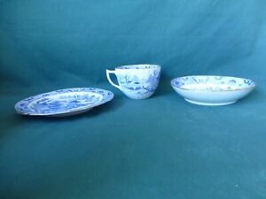 Antique Miles Mason Coffee Cup And Plate And Shallow Bowl Early 1800 S