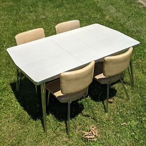 Howell 60 X 36 Table W Leaf Chairs White Chrome 656 657c Vintage 50s
