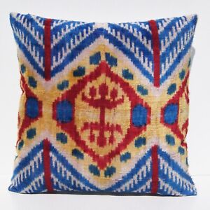16x16 Geometric Pillows Cushion Uzbec Silk Velvet Pillow Square Handmade Case