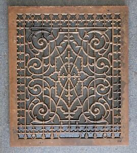Huge Antique Victorian Cast Iron Floor Grate Heat Register Rare Ornate 24 X 20 