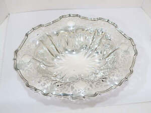 16 In Sterling Silver Mauser Antique Scroll Openwork Footed Oval Serving Bowl