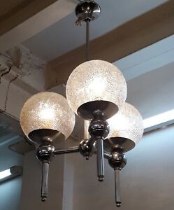 Antique Vintage Art Deco Hanging Nickel Ceiling Fixture Light Chandelier Lamp